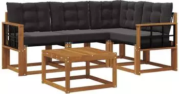 vidaXL Outdoor-Sofagarnitur mit Kissen 5-tlg., natur/schwarz (3368647)