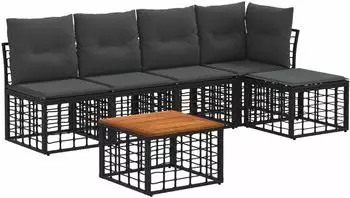 vidaXL Outdoor-Sofagarnitur 6-tlg. Polyester schwarz/dunkelgrau (3437453)