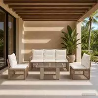 vidaXL Gartensofa-set 6 stk. Beige und Cremewei&szlig; Poly-Rattan
