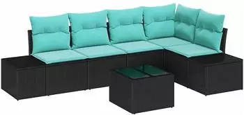 vidaXL Gartenlounge-Set mit Stauraum, Poly-Rattan, schwarz/t&uuml;rkis (3355745)