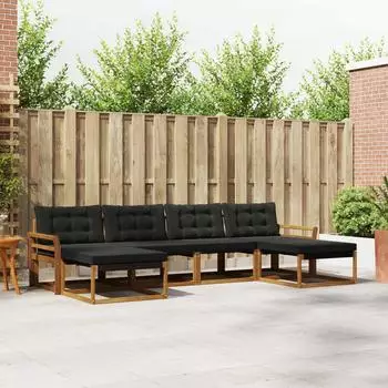 vidaXL Outdoor-Sofagarnitur mit Kissen, 6-tlg., natur/schwarz (3369723)