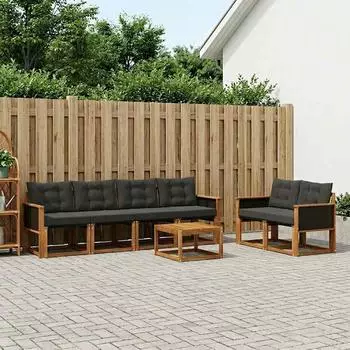 vidaXL Outdoor-Sofagarnitur mit Kissen, 7-tlg., natur/schwarz (3381784)
