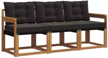 vidaXL Outdoor-Sofagarnitur mit Kissen, 3-tlg., natur/schwarz (3368347)