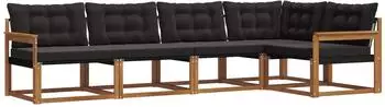 vidaXL Outdoor-Sofagarnitur mit Kissen 5-tlg., natur/schwarz (3369451)