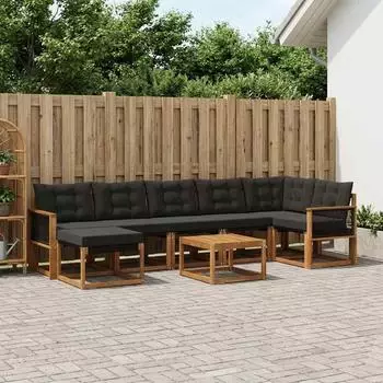 vidaXL Outdoor-Sofagarnitur mit Kissen, 8-tlg., natur/schwarz (3382112)