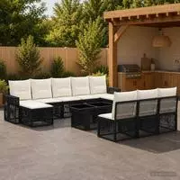 vidaXL Gartensofa-set 11 stk. Schwarz und Cremewei&szlig; Poly-Rattan