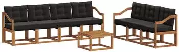 vidaXL Outdoor-Sofagarnitur 8-tlg. mit Kissen, natur/schwarz (3368483)