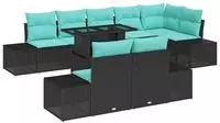 vidaXL Gartensofa-set 9 stk. 8-Sitzanzahl Schwarz und Blau Poly-Rattan