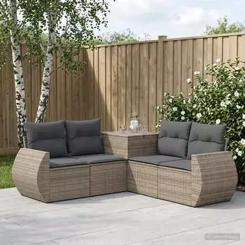vidaXL Gartenlounge-Set 5-tlg. Polyrattan und Stahl, grau/dunkelgrau (3447898)
