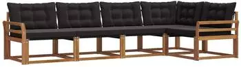 vidaXL Outdoor-Sofagarnitur mit Kissen 5-tlg., natur/schwarz (3369459)
