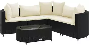 vidaXL Garten-Sofagarnitur 6-tlg. mit Kissen, Poly Rattan, schwarz (3308392)