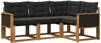 vidaXL Outdoor-Sofagarnitur 4-tlg., natur und schwarz (3381912)