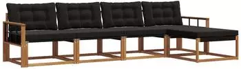 vidaXL Outdoor-Sofagarnitur 5-tlg., natur und schwarz (3369367)