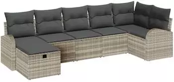 vidaXL Garten-Sofa-Set 7-tlg. hellgrau Poly-Rattan (3360433)