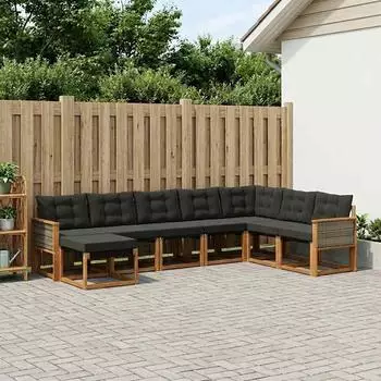 vidaXL Outdoor-Sofagarnitur 8-tlg. natur und schwarz (3382140)