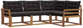 vidaXL Garten-Sofagarnitur 4-tlg., natur und schwarz