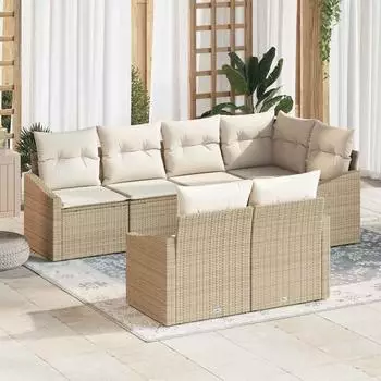 vidaXL Lounge-Set 7-tlg. Poly Rattan, beige