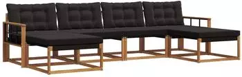 vidaXL Outdoor-Sofagarnitur 6-tlg., natur und schwarz (3369727)