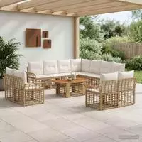 vidaXL Gartensofa-set 12 stk. Nat&uuml;rlich und Cremwei&szlig; Poly-Rattan