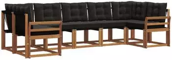 vidaXL Outdoor-Sofagarnitur 7-tlg., natur und schwarz (3369027)