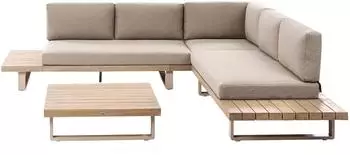 Beliani Mykonos Ecklounge-Set 5-Sitzer, Akazienholz, taupe (Mykonos)