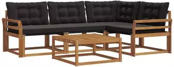 vidaXL Outdoor-Sofagarnitur 5-tlg., natur und schwarz