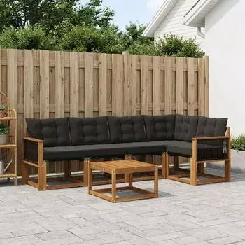 vidaXL Outdoor-Sofagarnitur 6-tlg. natur und schwarz (3381968)