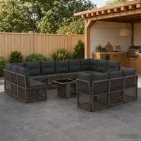 vidaXL Gartensofa-set 14 stk. Grau Poly-Rattan