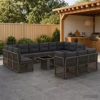 vidaXL Gartenlounge-Set 14-tlg. Poly-Rattan grau (3436556)