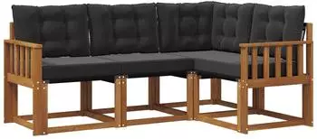 vidaXL Outdoor-Sofagarnitur 4-tlg. mit Kissen, natur/schwarz (3368615)