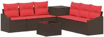 vidaXL Garten-Sofa-Set 8-tlg. Polyrattan und Stahl, braun und rot (3448219)