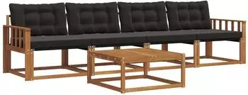 vidaXL Garten-Sofagarnitur 5-tlg. natur und schwarz (3369167)