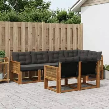 vidaXL Outdoor-Sofagarnitur 7-tlg. natur und schwarz (3382020)