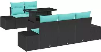 vidaXL Garten-Sofa-Set 6-teilig, 5-Sitzer, schwarz/t&uuml;rkis (3357839)