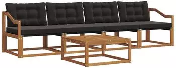 vidaXL Garten-Sofagarnitur 5-tlg., natur und schwarz (3369179)