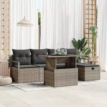 vidaXL Garten-Lounge-Set 6-teilig, Poly-Rattan, grau