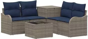 vidaXL Sofa-Set 6-tlg. Polyrattan und Stahl, grau und marineblau (3447135)