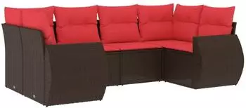 vidaXL 6-teiliges Gartensofa-Set mit Kissen, braun, Polyrattan (3221783)