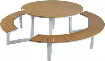 AXI Taco runder Picknicktisch mit 2 B&auml;nken, Aluminium/Polywood, wei&szlig;/Teak-Look (A090.087.01)