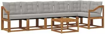 vidaXL Outdoor-Sofagarnitur 7-tlg. mit Kissen, natur/hellgrau (3368746)