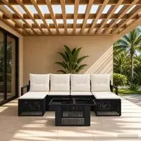 vidaXL Gartensofa-set 7 stk. Schwarz und Cremewei&szlig; Poly-Rattan