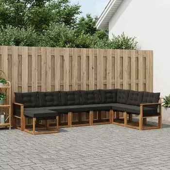 vidaXL Outdoor-Sofagarnitur mit Kissen, 8-tlg., natur und schwarz (3382144)