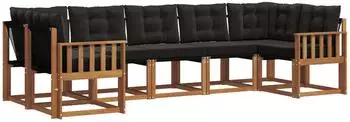 vidaXL Outdoor-Sofagarnitur mit Kissen 7-tlg., natur und schwarz (3369023)