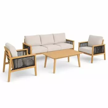 Greemotion Monaco Lounge-Set 4-teilig, Rope, Aluminium, beige-grau (139575)