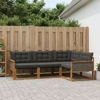 vidaXL Outdoor-Sofagarnitur mit Kissen, 4-tlg., natur/schwarz (3381388)