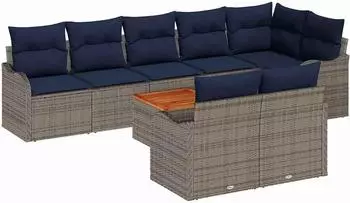 vidaXL Gartenlounge-Set 9-tlg. grau Poly-Rattan (3347472)