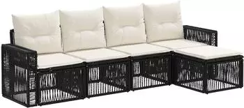 vidaXL Gartenlounge-Set 5-tlg. Poly-Rattan, schwarz/cremewei&szlig; (3435109)