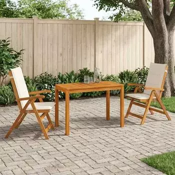 vidaXL 3-teilige Garten-Essgruppe Akazienholz massiv, natur (3434602)