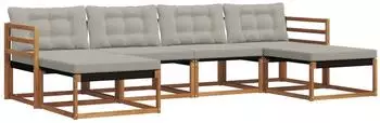 vidaXL Outdoor-Sofagarnitur mit Kissen, 6-tlg., natur und hellgrau (3369710)