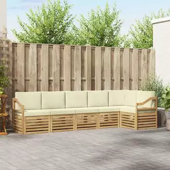 vidaXL Garten-Lounge-Set 6-tlg. Polyester, wei&szlig;/creme